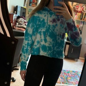 Blue and Purple Tye Dye Cropped Sweatshirt